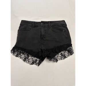 Seven7 Goth Grunge Indie Dark Romance Black Denim Lace Shorts  Womens 12
